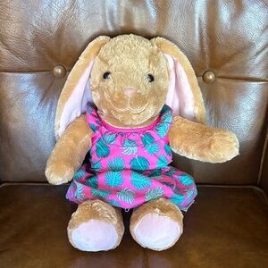 Build a Bear Plush Bunny Stuffed Animal in Pink Leaf Skirt and Top- Kids Toys